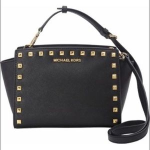 Micheal Kors Selma Gold Studded Cross Bag